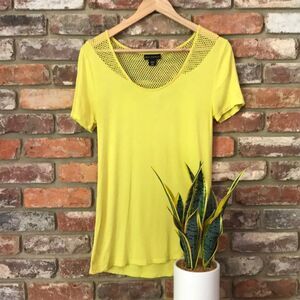 Metaphor Small Vibrant Yellow Mesh Details Short Sleeve T Shirt Top Athletic